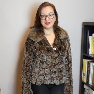 BELLEFARE Rabbit Rosette Jacket w Fox Collar